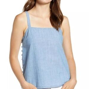 Madewell Crop Top Women's Light Blue Denim Square Neck Side Button Sleeveless